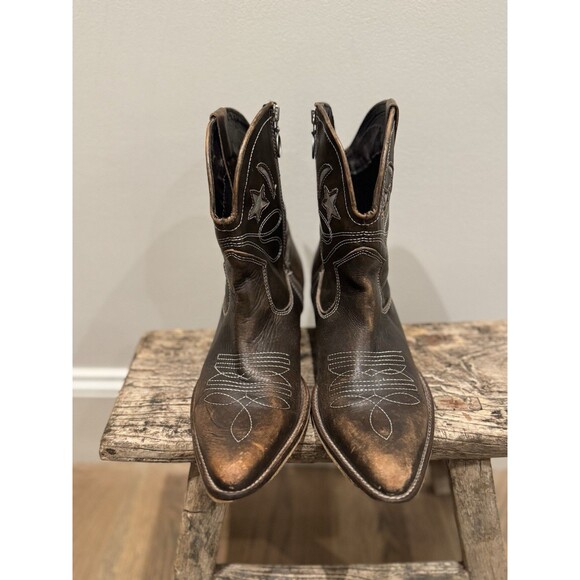 Jeffrey Campbell STARWOOD Distressed Brown Leather Western Ankle Boot 41 US 10 - Picture 2 of 11